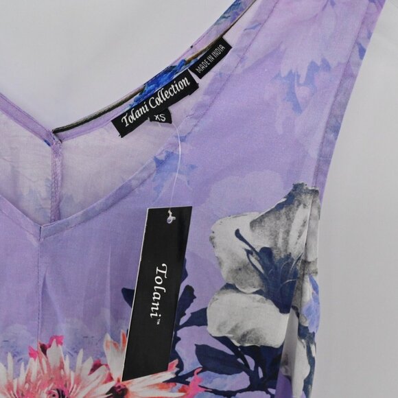 TOLANI‎ Dress Womens Size XS Purple Floral Wide Strap Vneck Asymmetric Midi NEW - Picture 8 of 12